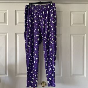 Dreams Co Womens‎ Pajama Pants Size L 18/20 Penguins Hearts Purple Birds Pull On